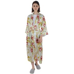 Background Pattern Flower Spring Maxi Satin Kimono by Celenk