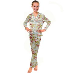 Background Pattern Flower Spring Kids  Satin Long Sleeve Pajamas Set