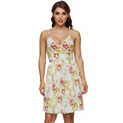 Background Pattern Flower Spring V-Neck Pocket Summer Dress 