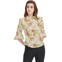 Background Pattern Flower Spring Loose Horn Sleeve Chiffon Blouse