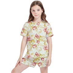 Background Pattern Flower Spring Kids  Tee And Sports Shorts Set
