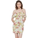 Background Pattern Flower Spring Shoulder Frill Bodycon Summer Dress View3