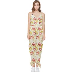 Background Pattern Flower Spring Sleeveless Tie Ankle Chiffon Jumpsuit by Celenk