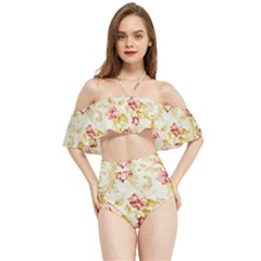 Background Pattern Flower Spring Halter Flowy Bikini Set 