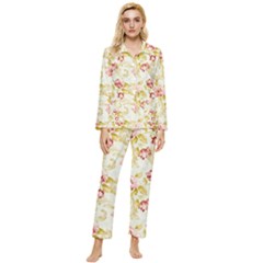 Background Pattern Flower Spring Womens  Long Sleeve Velvet Pocket Pajamas Set
