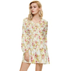 Background Pattern Flower Spring Tiered Long Sleeve Mini Dress