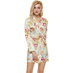 Background Pattern Flower Spring Long Sleeve Satin Robe by Celenk