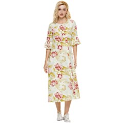 Background Pattern Flower Spring Double Cuff Midi Dress