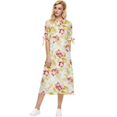 Background Pattern Flower Spring Bow Sleeve Chiffon Midi Dress