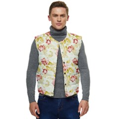 Background Pattern Flower Spring Men s Short Button Up Puffer Vest	
