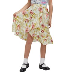 Background Pattern Flower Spring Kids  Ruffle Flared Wrap Midi Skirt