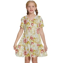 Background Pattern Flower Spring Kids  Short Sleeve Tiered Mini Dress