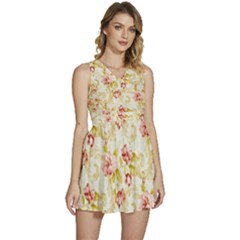 Background Pattern Flower Spring Sleeveless High Waist Mini Dress