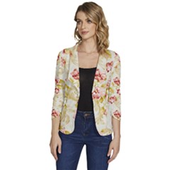 Background Pattern Flower Spring Women s One-Button 3/4 Sleeve Short Jacket