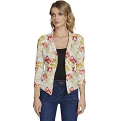 Background Pattern Flower Spring Women s Casual 3/4 Sleeve Spring Jacket