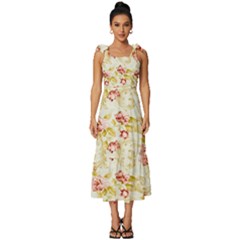 Background Pattern Flower Spring Tie-Strap Tiered Midi Chiffon Dress