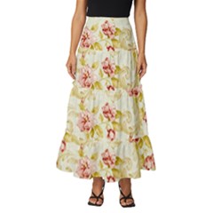 Background Pattern Flower Spring Tiered Ruffle Maxi Skirt