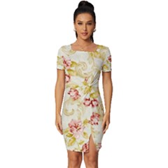 Background Pattern Flower Spring Fitted Knot Split End Bodycon Dress