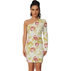 Background Pattern Flower Spring Long Sleeve One Shoulder Mini Dress