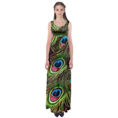 Peacock Feathers Color Plumage Empire Waist Maxi Dress