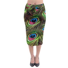 Peacock Feathers Color Plumage Midi Pencil Skirt by Celenk