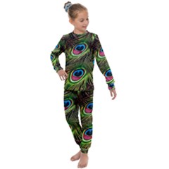 Peacock Feathers Color Plumage Kids  Long Sleeve Set 