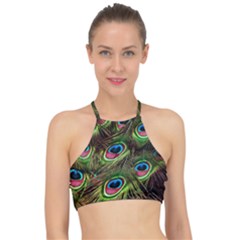 Peacock Feathers Color Plumage Racer Front Bikini Top by Celenk