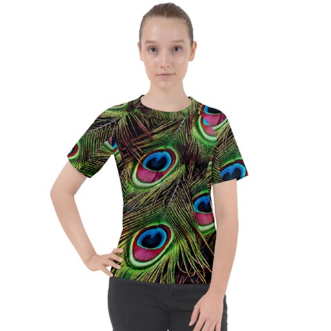 Peacock Feathers Color Plumage Women s Sport Raglan Tee by Celenk