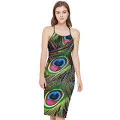 Peacock Feathers Color Plumage Bodycon Cross Back Summer Dress by Celenk