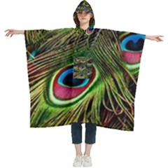 Peacock Feathers Color Plumage Women s Hooded Rain Ponchos