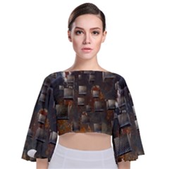 Background Metal Pattern Texture Tie Back Butterfly Sleeve Chiffon Top