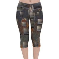 Background Metal Pattern Texture Velvet Capri Leggings 