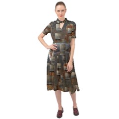 Background Metal Pattern Texture Keyhole Neckline Chiffon Dress by Celenk