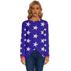 Usa Independence Day July Background Long Sleeve Crew Neck Pullover Top by Vaneshop