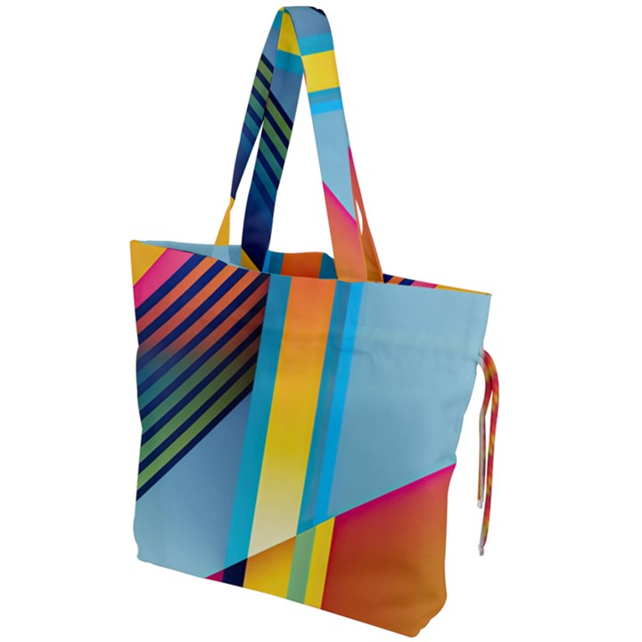 Colorful Rainbow Stripe Pattern Drawstring Tote Bag