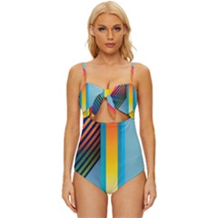 Colorful Rainbow Stripe Pattern Knot Front One-piece Swimsuit