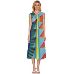 Colorful Rainbow Stripe Pattern V-neck Drawstring Shoulder Sleeveless Maxi Dress by Vaneshop