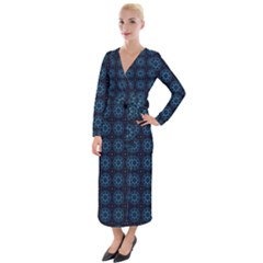 Floral Pattern Geometric Pattern Velvet Maxi Wrap Dress