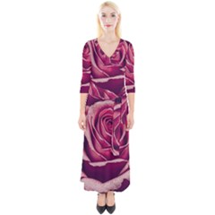 Beautiful Beauty Flower Bloom Quarter Sleeve Wrap Maxi Dress