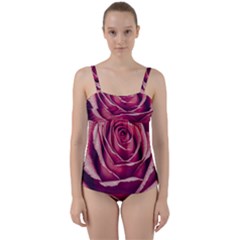 Beautiful Beauty Flower Bloom Twist Front Tankini Set