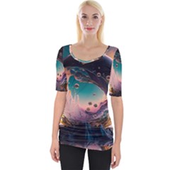 Crystal Ball Glass Sphere Lens Ball Wide Neckline Tee