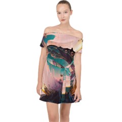 Crystal Ball Glass Sphere Lens Ball Off Shoulder Chiffon Dress