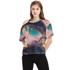 Crystal Ball Glass Sphere Lens Ball One Shoulder Cut Out Tee