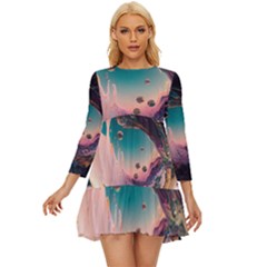 Crystal Ball Glass Sphere Lens Ball Long Sleeve Babydoll Dress