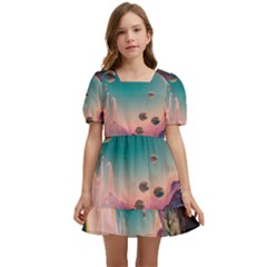 Crystal Ball Glass Sphere Lens Ball Kids  Short Sleeve Dolly Dress