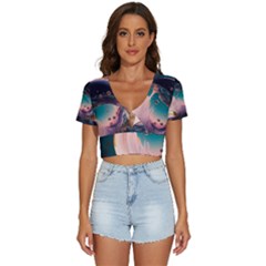 Crystal Ball Glass Sphere Lens Ball V-neck Crop Top