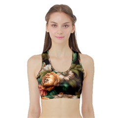 Floral Flower Blossom Bloom Flora Sports Bra With Border by Vaneshop