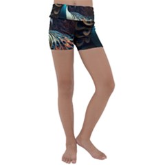 Colorful Peacock Bird Feathers Kids  Lightweight Velour Yoga Shorts by Vaneshop