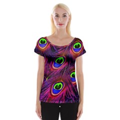 Peacock Feathers Color Plumage Cap Sleeve Top by Celenk