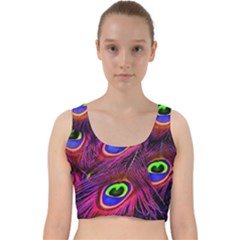 Peacock Feathers Color Plumage Velvet Racer Back Crop Top by Celenk
